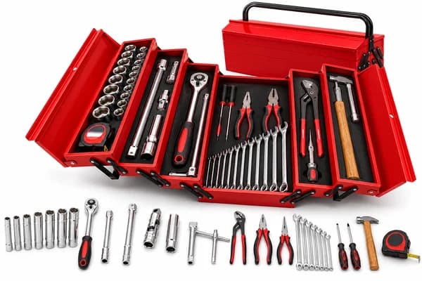 BAUM Garage Tool Kit – 46 Pcs Set with 5 Compartment Metal Tool Box