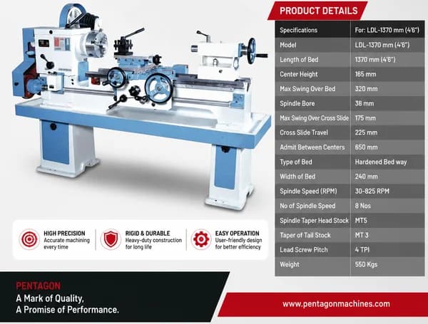 LIGHT Duty Belt Driven Lathe model 1370/4'6"